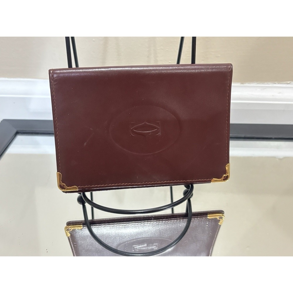 Cartier Card Case Unisex OS Bordeaux Must de Cartier Leather Gold Corners Vtg